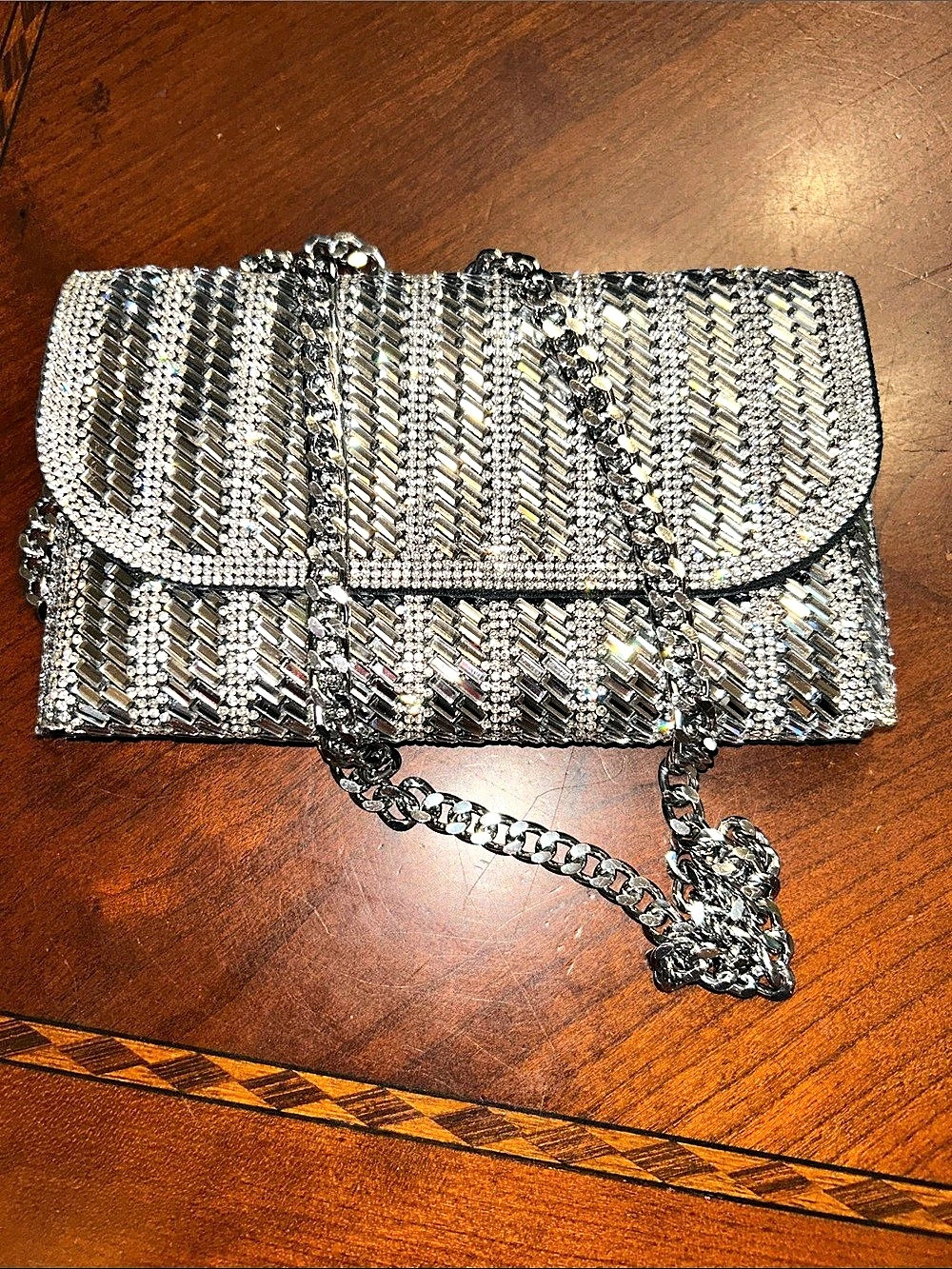 Rhinestone Chain Clutch in Silver Like New